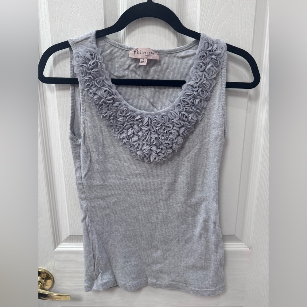 Philosophy Light Gray Floral Rosette Tank